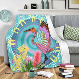 Australia Aboriginal Blanket - Brolga Bird Dancing With Australia Native Flowers V3 Blanket