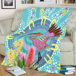 Australia Aboriginal Blanket - Brolga Bird Dancing With Australia Native Flowers V3 Blanket