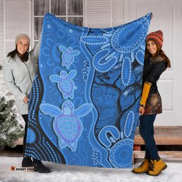 Australian Aboriginal Art Premium Blanket Aussie Turtle Blue Version