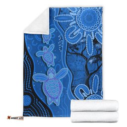 Australian Aboriginal Art Premium Blanket Aussie Turtle Blue Version