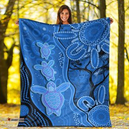 Australian Aboriginal Art Premium Blanket Aussie Turtle Blue Version