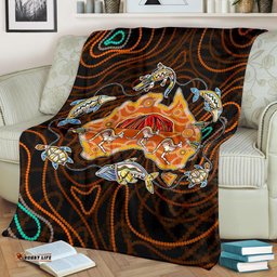 Premium Blanket Australia Map Aboriginal Animals Dot Painting Blanket