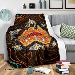 Premium Blanket Australia Map Aboriginal Animals Dot Painting Blanket