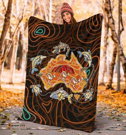 Premium Blanket Australia Map Aboriginal Animals Dot Painting Blanket