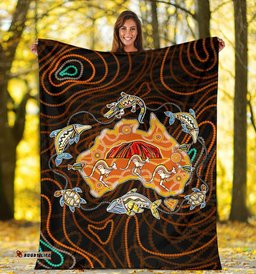 Premium Blanket Australia Map Aboriginal Animals Dot Painting Blanket