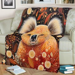 Australia Koala Custom Blanket - Aboriginal Koala With Golden Wattle Flowers Blanket