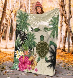 Turtle And Coconut Tree Premium Blanket Hibiscus And Turtle On The Beach