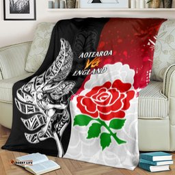 New Zealand And England Rugby Blanket World Cup All Black Combine Red Roses