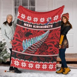 New Zealand Christmas Premium Blanket Paua Shell Silver Fern Meri Kirihimete