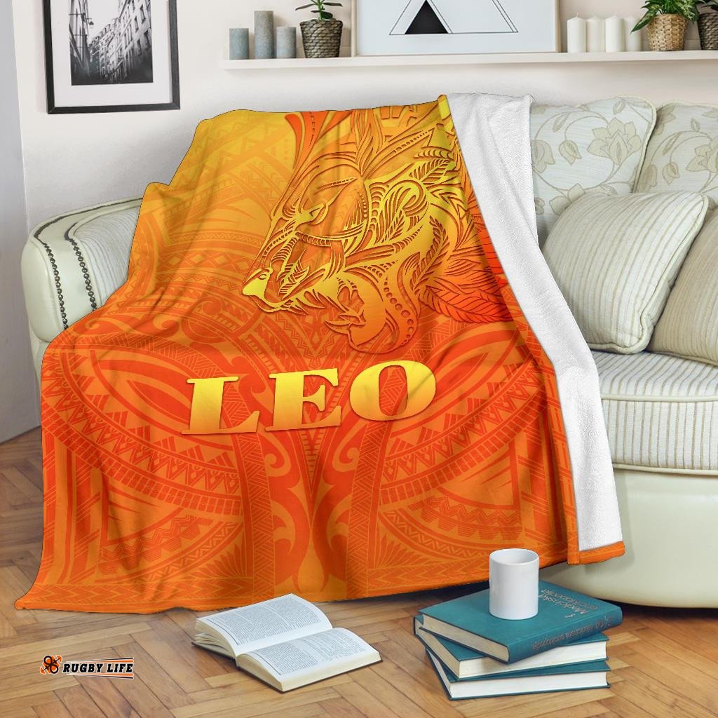 Sun In Leo Zodiac Premium Blanket Polynesian Tattoo Simple Orange