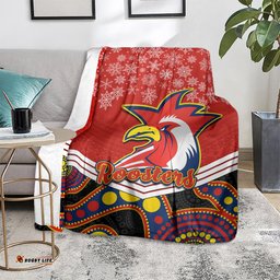 Roosters Rugby Christmas Blanket Merry Xmas Mix Aboriginal Art