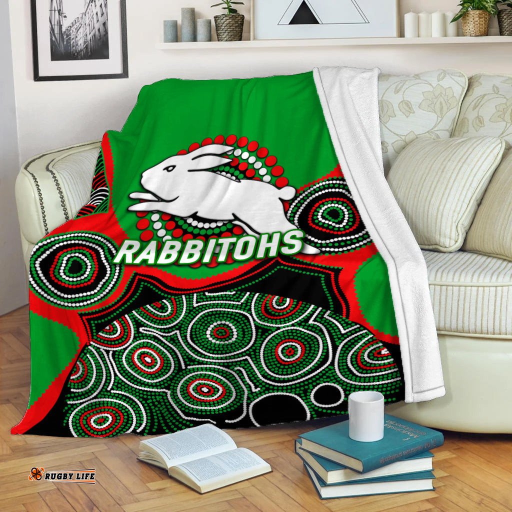 Rabbitohs Rugby Aboriginal Art Blanket 03