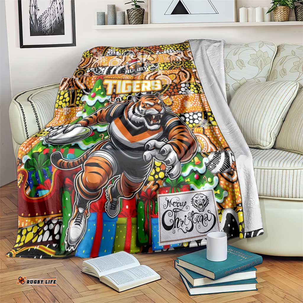 Tigers Rugby Merry Christmas Blanket Indigenous Australian Art
