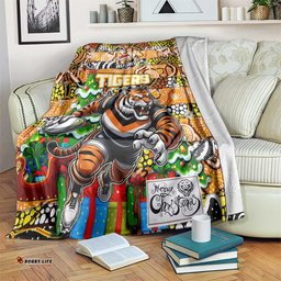 Tigers Rugby Merry Christmas Blanket Indigenous Australian Art