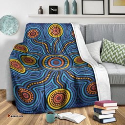 Australia Aboriginal Inspired Blanket - Blue Aboriginal Connection Artwork