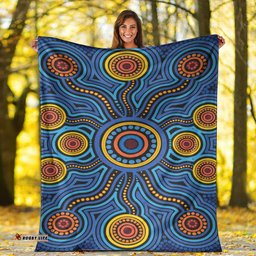 Australia Aboriginal Inspired Blanket - Blue Aboriginal Connection Artwork