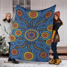 Australia Aboriginal Inspired Blanket - Blue Aboriginal Connection Artwork