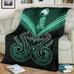 maori manaia new zealand premium blanket turquoise