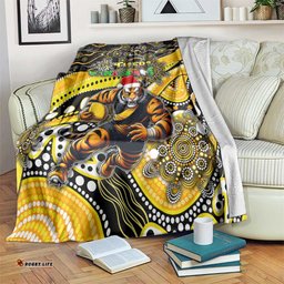 Merry Christmas AFL Richmond Tigers Blanket Aboriginal Santa Football Mascot