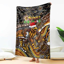 Merry Christmas AFL Hawks Blanket Aboriginal Santa Football Mascot