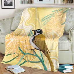 Australia Grevillea And Honeyeaters Blanket Aboriginal Art Watercolor Style