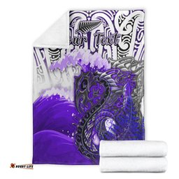 Custom Personalised Manaia Maori Premium Blanket Fern Aotearoa Purple Waves