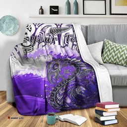 Custom Personalised Manaia Maori Premium Blanket Fern Aotearoa Purple Waves