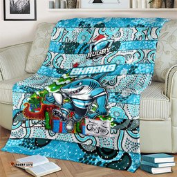 Sharks Rugby Merry Christmas Blanket Indigenous Australian Art