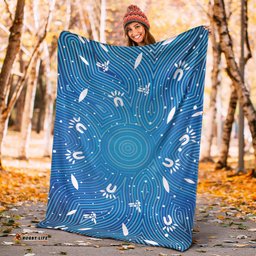 Australia Aboriginal Inspired Blanket - Aboriginal Art Dot Painting Pattern Blue Color