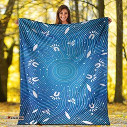 Australia Aboriginal Inspired Blanket - Aboriginal Art Dot Painting Pattern Blue Color