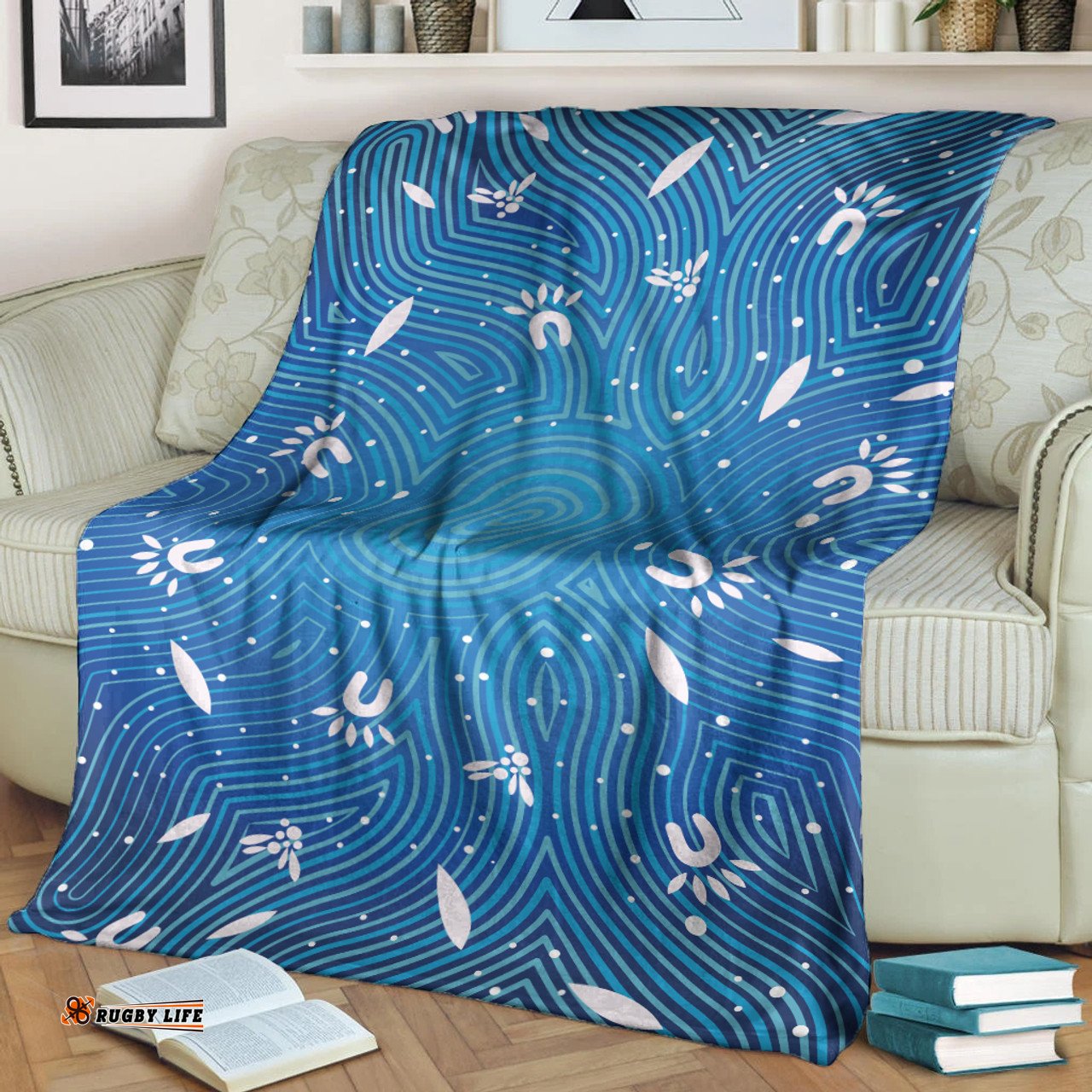 Australia Aboriginal Inspired Blanket - Aboriginal Art Dot Painting Pattern Blue Color