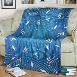 Australia Aboriginal Inspired Blanket - Aboriginal Art Dot Painting Pattern Blue Color