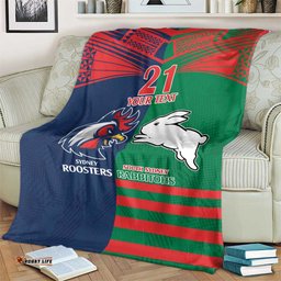 Custom RoostersRabbitohs Blanket NRL Tribal Half Style