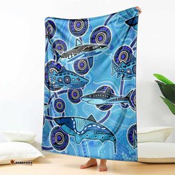 Sharks Aboriginal Australia Blanket Indigenous Art Blue