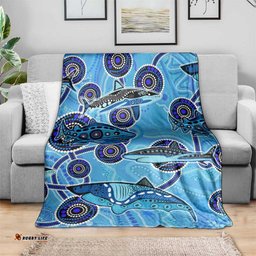 Sharks Aboriginal Australia Blanket Indigenous Art Blue