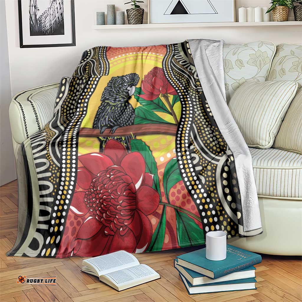 Waratah And Banksian Cockatoo Blanket Aboriginal Art
