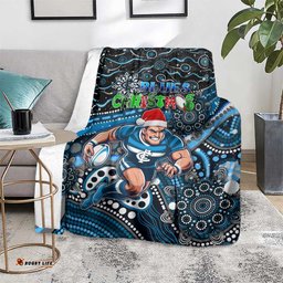 Merry Christmas AFL Carlton Blues Blanket Aboriginal Santa Football Mascot