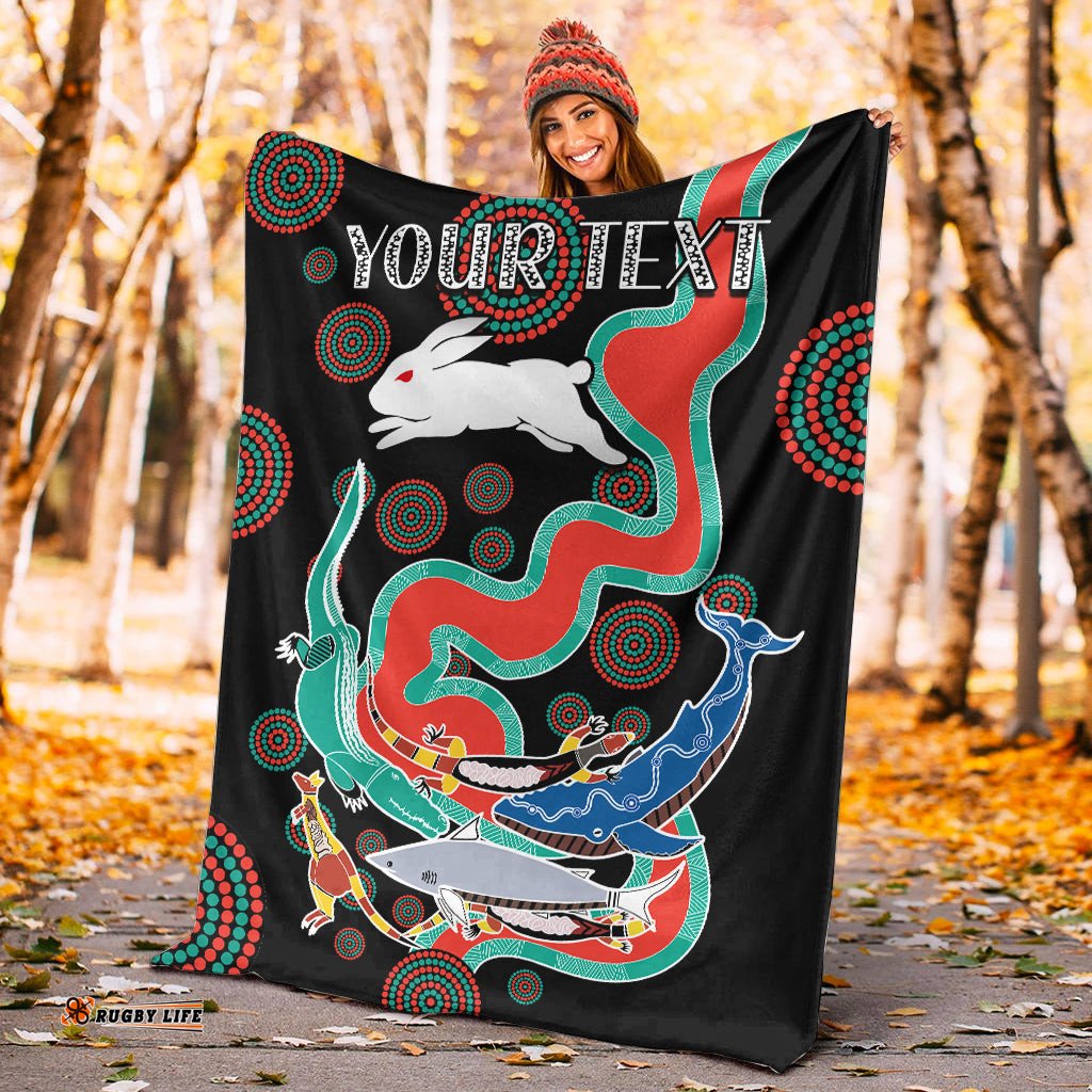 custom personalised rabbitohs premium blanket go the bunnies aboriginal