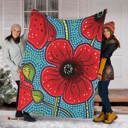 Australia Flowers Aboriginal Blanket - Aboriginal Dot Art Of Australian Poppy Flower Painting Blanket