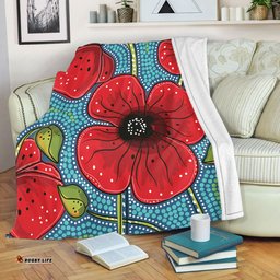 Australia Flowers Aboriginal Blanket - Aboriginal Dot Art Of Australian Poppy Flower Painting Blanket