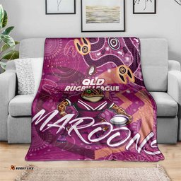 Personalized QLD Rugby League Blanket Maroons Aboriginal Art