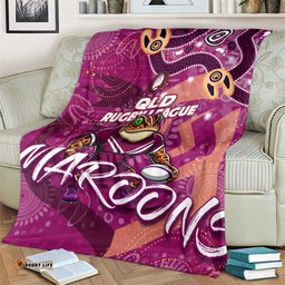 Personalized QLD Rugby League Blanket Maroons Aboriginal Art