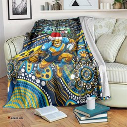 Merry Christmas Gold Coast Titans Blanket Aboriginal Santa Rugby Mascot Light Blue