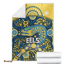 Parramatta Eels Rugby Premium Blanket Boomerang Indigenous Dots