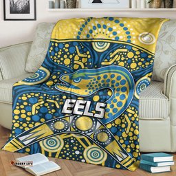 Parramatta Eels Rugby Premium Blanket Boomerang Indigenous Dots
