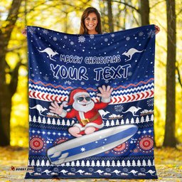 Custom Personalised Australia Christmas Premium Blanket Aussie Aboriginal Santa Claus is Surfing with Kangaroo