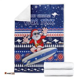 Custom Personalised Australia Christmas Premium Blanket Aussie Aboriginal Santa Claus is Surfing with Kangaroo