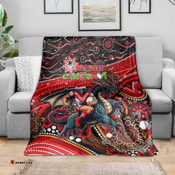 Merry Christmas Dragons Blanket Aboriginal Santa Rugby Mascot St George Illawarra