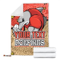 Redcliffe Dolphins Custom Blanket - Team With Dot And Star Patterns For Tough Fan Blanket