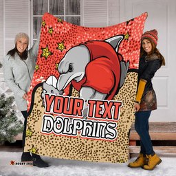Redcliffe Dolphins Custom Blanket - Team With Dot And Star Patterns For Tough Fan Blanket